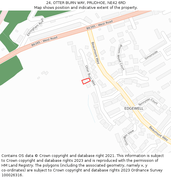 24, OTTER BURN WAY, PRUDHOE, NE42 6RD: Location map and indicative extent of plot