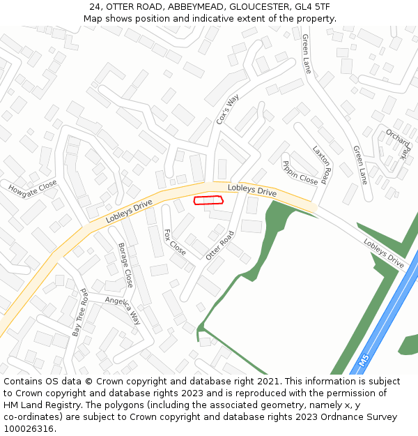 24, OTTER ROAD, ABBEYMEAD, GLOUCESTER, GL4 5TF: Location map and indicative extent of plot