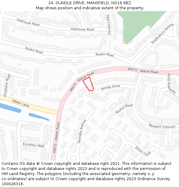 24, OUNDLE DRIVE, MANSFIELD, NG19 6BZ: Location map and indicative extent of plot