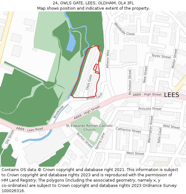 24, OWLS GATE, LEES, OLDHAM, OL4 3FL: Location map and indicative extent of plot