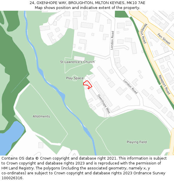24, OXENHOPE WAY, BROUGHTON, MILTON KEYNES, MK10 7AE: Location map and indicative extent of plot