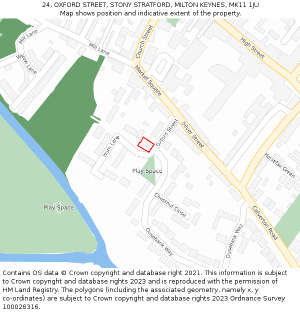 24, OXFORD STREET, STONY STRATFORD, MILTON KEYNES, MK11 1JU: Location map and indicative extent of plot