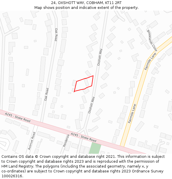 24, OXSHOTT WAY, COBHAM, KT11 2RT: Location map and indicative extent of plot