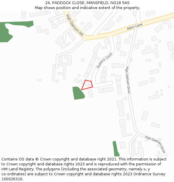 24, PADDOCK CLOSE, MANSFIELD, NG18 5AS: Location map and indicative extent of plot