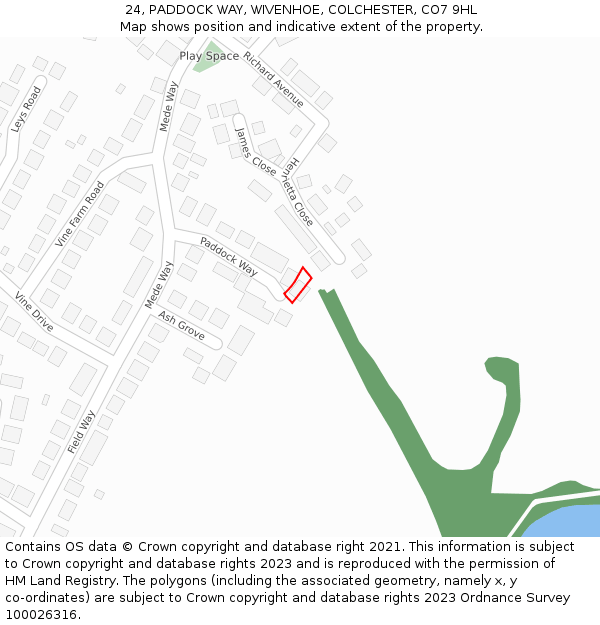 24, PADDOCK WAY, WIVENHOE, COLCHESTER, CO7 9HL: Location map and indicative extent of plot