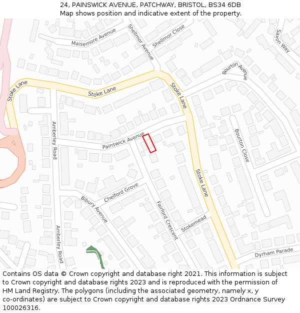 24, PAINSWICK AVENUE, PATCHWAY, BRISTOL, BS34 6DB: Location map and indicative extent of plot