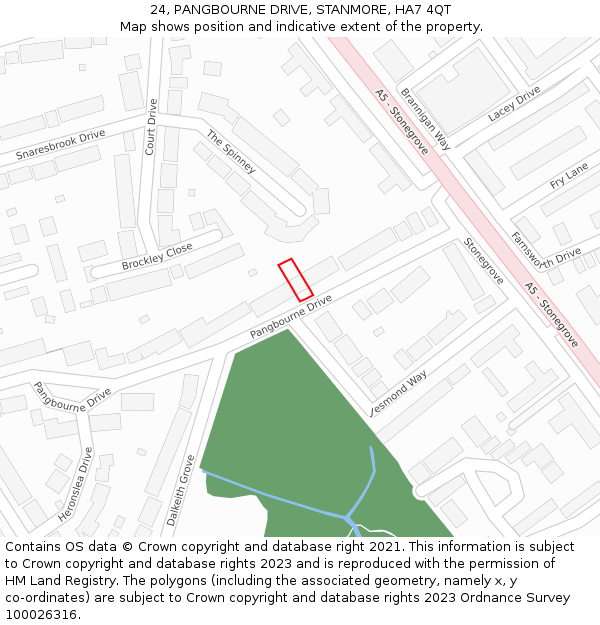 24, PANGBOURNE DRIVE, STANMORE, HA7 4QT: Location map and indicative extent of plot