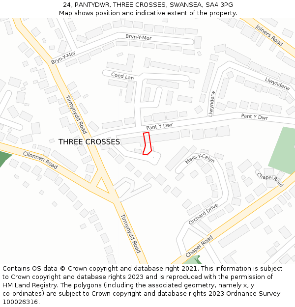 24, PANTYDWR, THREE CROSSES, SWANSEA, SA4 3PG: Location map and indicative extent of plot