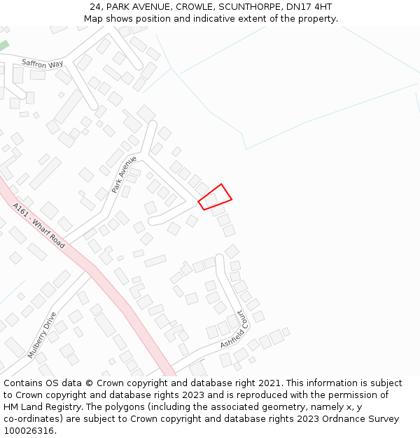 24, PARK AVENUE, CROWLE, SCUNTHORPE, DN17 4HT: Location map and indicative extent of plot