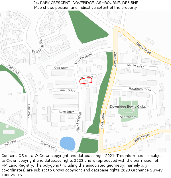 24, PARK CRESCENT, DOVERIDGE, ASHBOURNE, DE6 5NE: Location map and indicative extent of plot