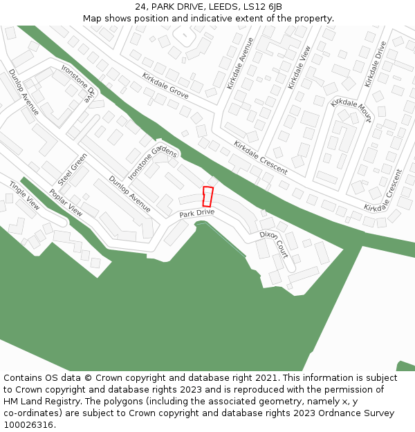 24, PARK DRIVE, LEEDS, LS12 6JB: Location map and indicative extent of plot