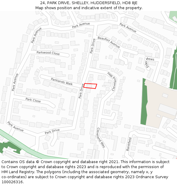 24, PARK DRIVE, SHELLEY, HUDDERSFIELD, HD8 8JE: Location map and indicative extent of plot