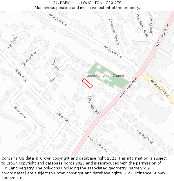 24, PARK HILL, LOUGHTON, IG10 4ES: Location map and indicative extent of plot