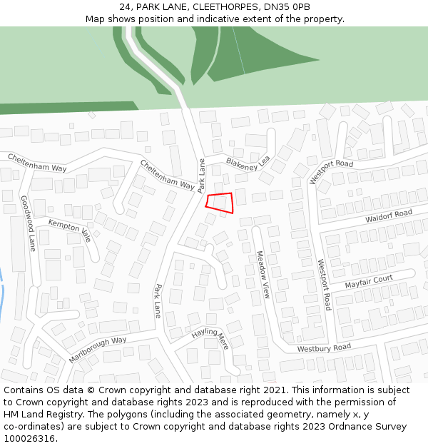 24, PARK LANE, CLEETHORPES, DN35 0PB: Location map and indicative extent of plot