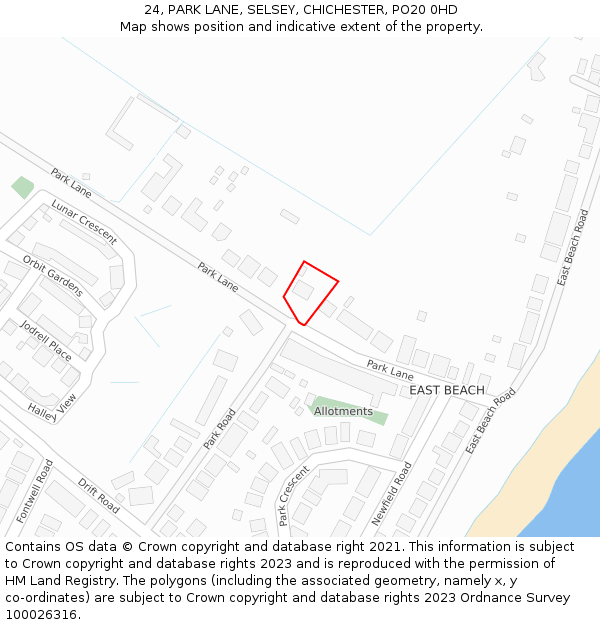 24, PARK LANE, SELSEY, CHICHESTER, PO20 0HD: Location map and indicative extent of plot