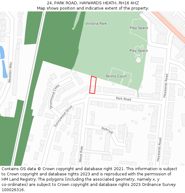 24, PARK ROAD, HAYWARDS HEATH, RH16 4HZ: Location map and indicative extent of plot