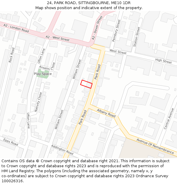 24, PARK ROAD, SITTINGBOURNE, ME10 1DR: Location map and indicative extent of plot