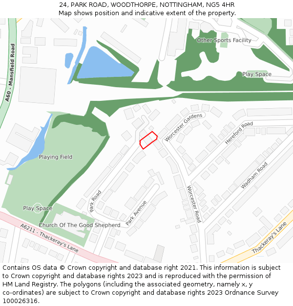 24, PARK ROAD, WOODTHORPE, NOTTINGHAM, NG5 4HR: Location map and indicative extent of plot