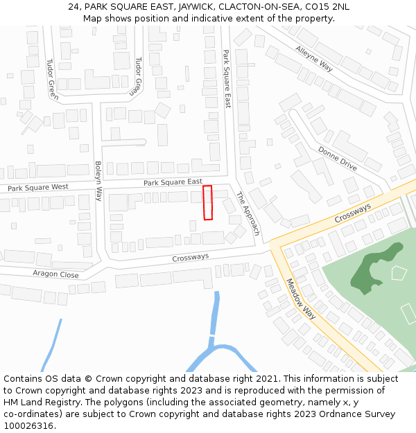 24, PARK SQUARE EAST, JAYWICK, CLACTON-ON-SEA, CO15 2NL: Location map and indicative extent of plot