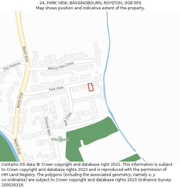 24, PARK VIEW, BASSINGBOURN, ROYSTON, SG8 5PS: Location map and indicative extent of plot