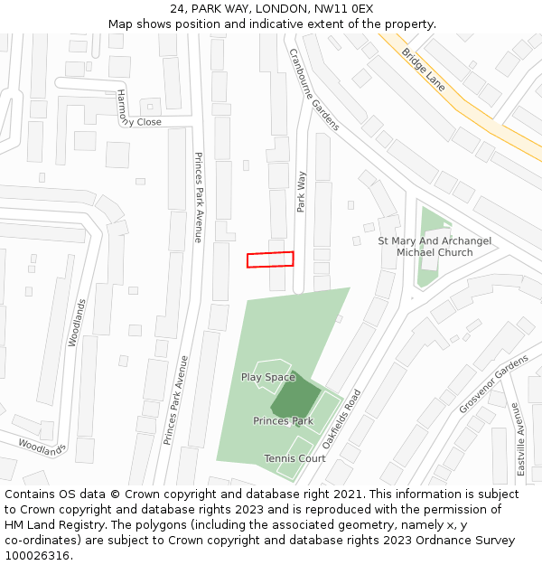 24, PARK WAY, LONDON, NW11 0EX: Location map and indicative extent of plot