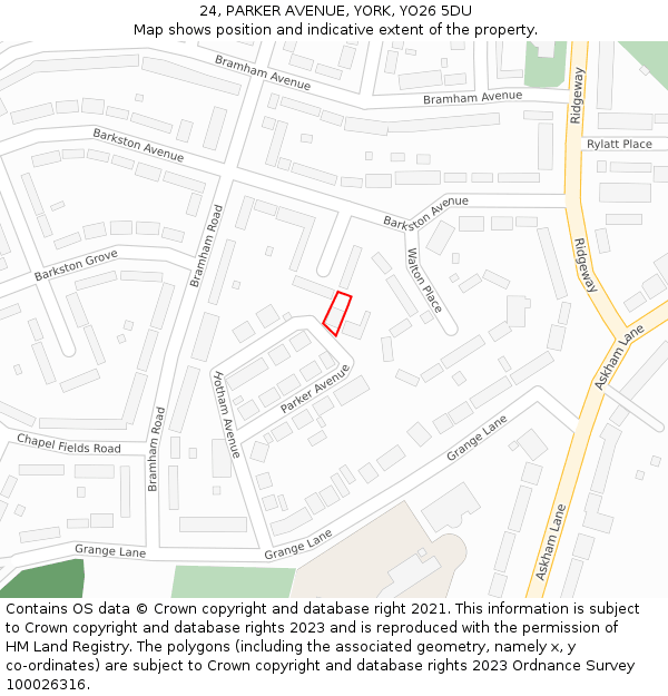 24, PARKER AVENUE, YORK, YO26 5DU: Location map and indicative extent of plot