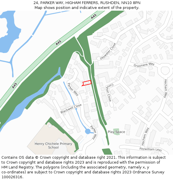 24, PARKER WAY, HIGHAM FERRERS, RUSHDEN, NN10 8PN: Location map and indicative extent of plot