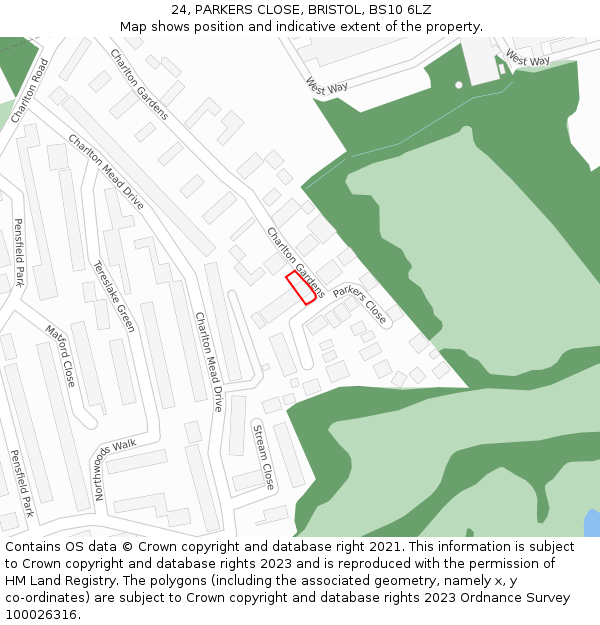 24, PARKERS CLOSE, BRISTOL, BS10 6LZ: Location map and indicative extent of plot