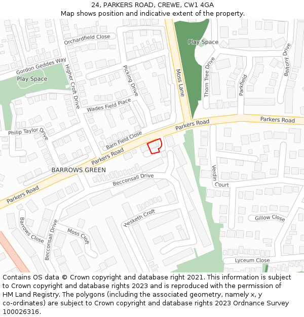 24, PARKERS ROAD, CREWE, CW1 4GA: Location map and indicative extent of plot