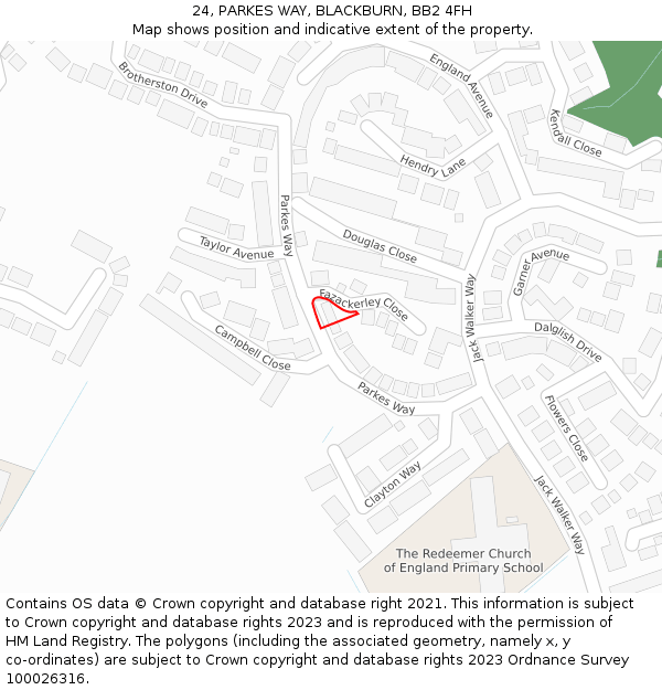 24, PARKES WAY, BLACKBURN, BB2 4FH: Location map and indicative extent of plot