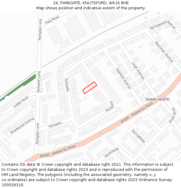 24, PARKGATE, KNUTSFORD, WA16 8HE: Location map and indicative extent of plot