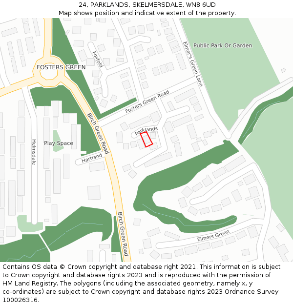 24, PARKLANDS, SKELMERSDALE, WN8 6UD: Location map and indicative extent of plot