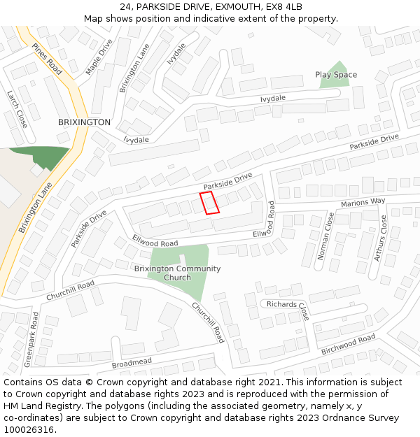 24, PARKSIDE DRIVE, EXMOUTH, EX8 4LB: Location map and indicative extent of plot