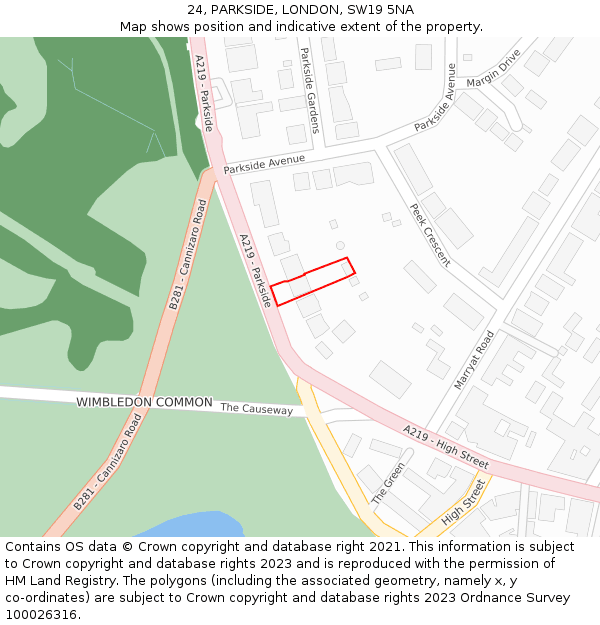 24, PARKSIDE, LONDON, SW19 5NA: Location map and indicative extent of plot