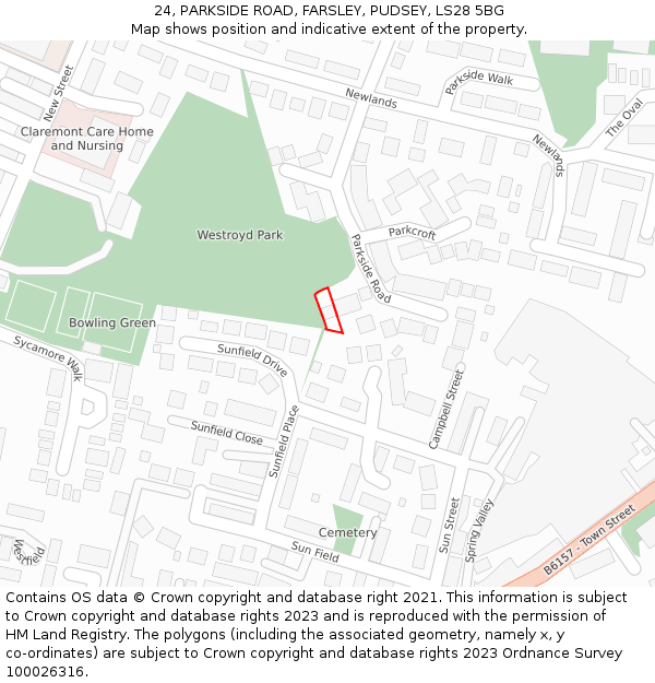 24, PARKSIDE ROAD, FARSLEY, PUDSEY, LS28 5BG: Location map and indicative extent of plot