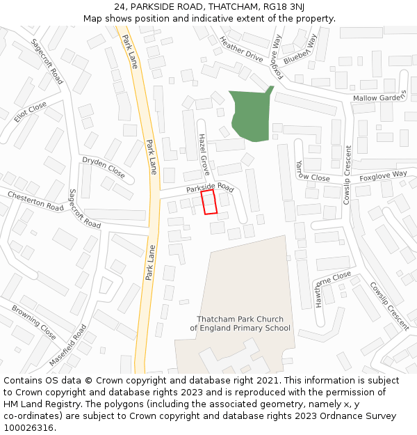 24, PARKSIDE ROAD, THATCHAM, RG18 3NJ: Location map and indicative extent of plot