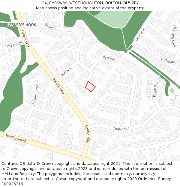 24, PARKWAY, WESTHOUGHTON, BOLTON, BL5 2RY: Location map and indicative extent of plot