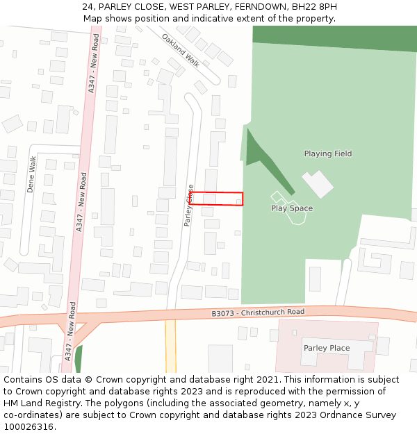 24, PARLEY CLOSE, WEST PARLEY, FERNDOWN, BH22 8PH: Location map and indicative extent of plot