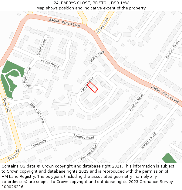 24, PARRYS CLOSE, BRISTOL, BS9 1AW: Location map and indicative extent of plot