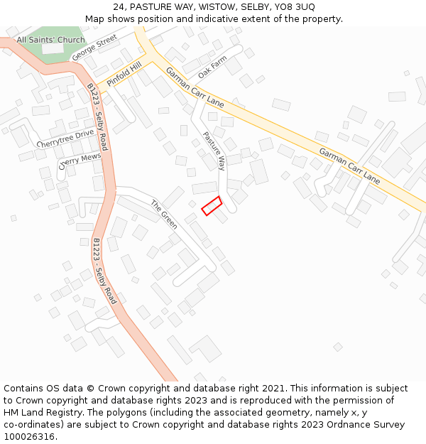 24, PASTURE WAY, WISTOW, SELBY, YO8 3UQ: Location map and indicative extent of plot