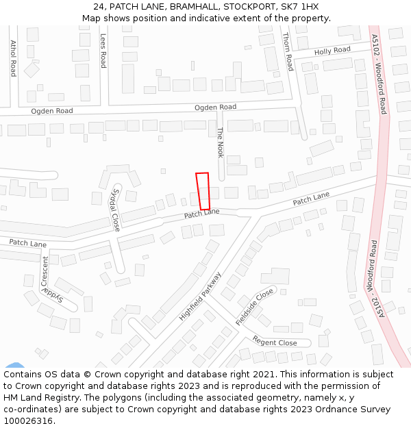 24, PATCH LANE, BRAMHALL, STOCKPORT, SK7 1HX: Location map and indicative extent of plot