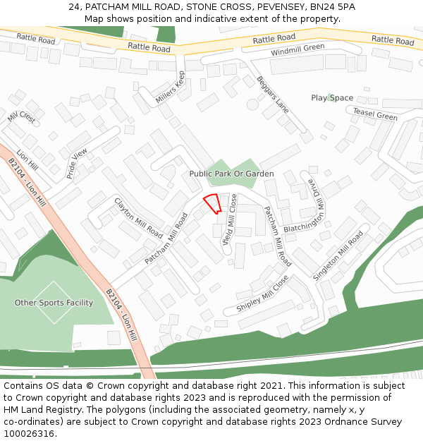 24, PATCHAM MILL ROAD, STONE CROSS, PEVENSEY, BN24 5PA: Location map and indicative extent of plot