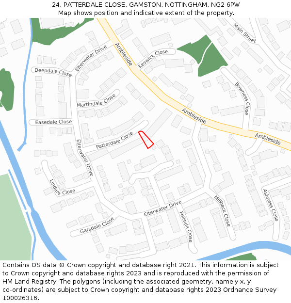 24, PATTERDALE CLOSE, GAMSTON, NOTTINGHAM, NG2 6PW: Location map and indicative extent of plot