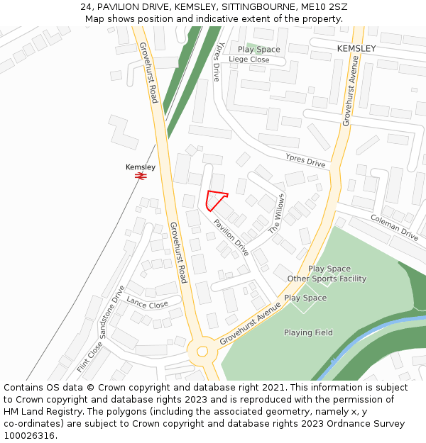 24, PAVILION DRIVE, KEMSLEY, SITTINGBOURNE, ME10 2SZ: Location map and indicative extent of plot