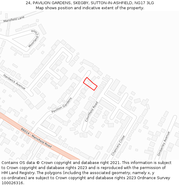 24, PAVILION GARDENS, SKEGBY, SUTTON-IN-ASHFIELD, NG17 3LG: Location map and indicative extent of plot