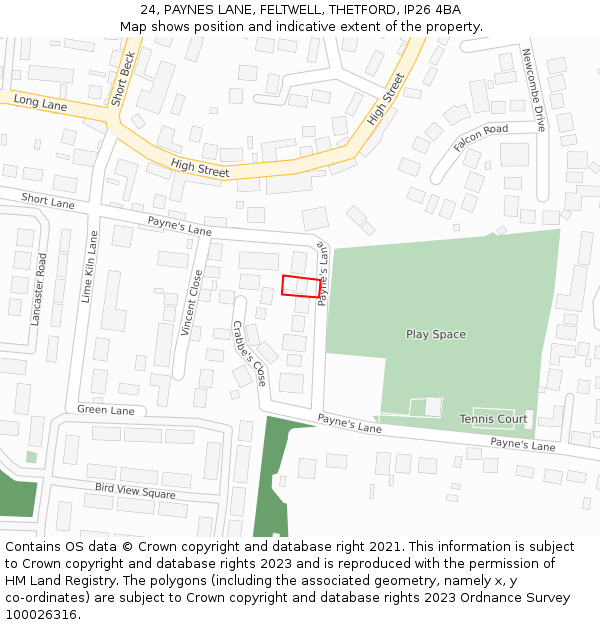 24, PAYNES LANE, FELTWELL, THETFORD, IP26 4BA: Location map and indicative extent of plot