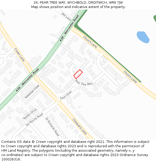 24, PEAR TREE WAY, WYCHBOLD, DROITWICH, WR9 7JW: Location map and indicative extent of plot