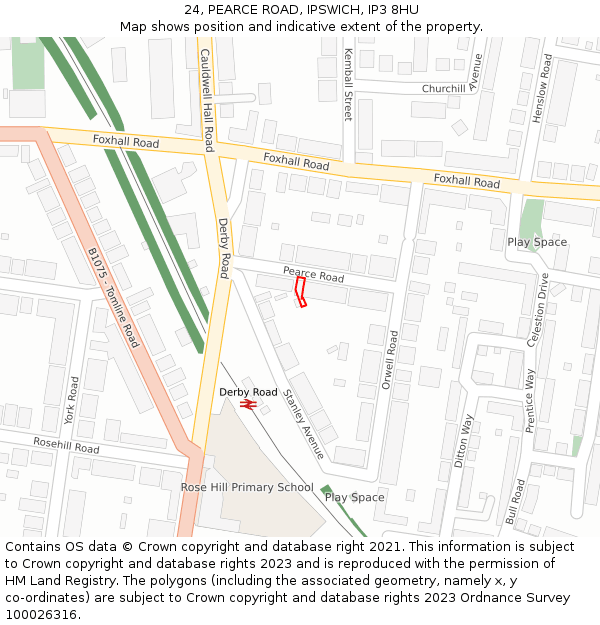 24, PEARCE ROAD, IPSWICH, IP3 8HU: Location map and indicative extent of plot