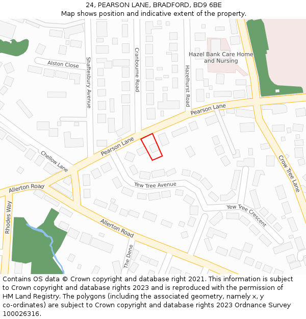 24, PEARSON LANE, BRADFORD, BD9 6BE: Location map and indicative extent of plot