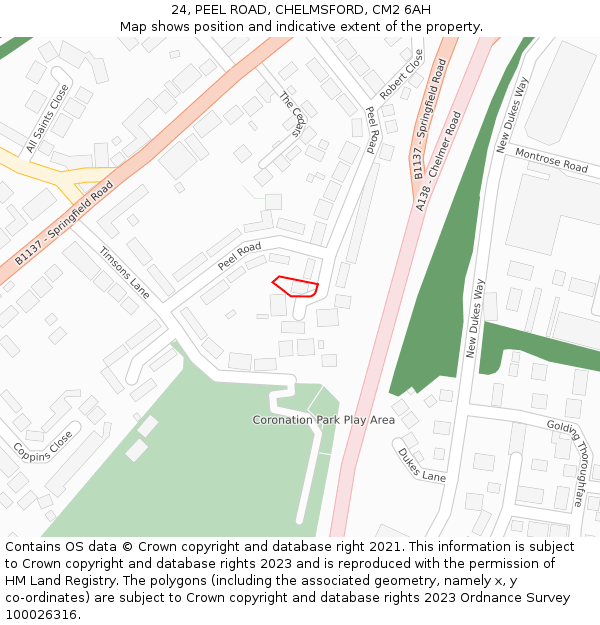 24, PEEL ROAD, CHELMSFORD, CM2 6AH: Location map and indicative extent of plot